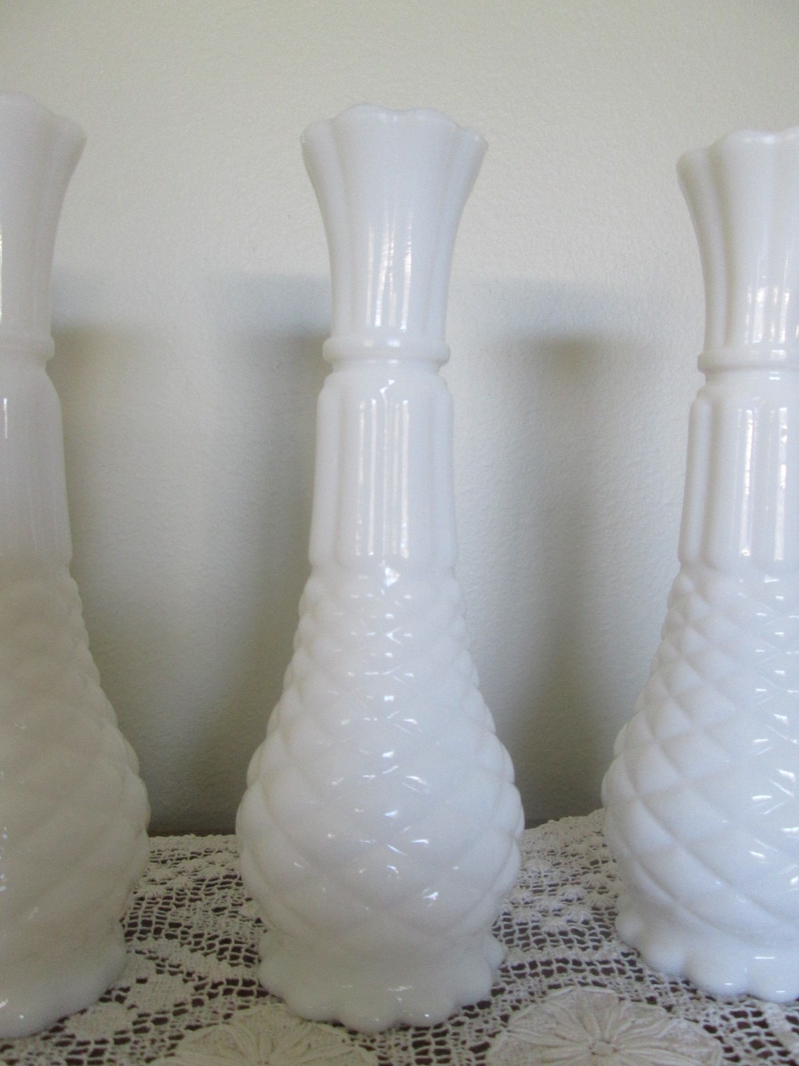Set of 4 Pineapple Motif Milk Glass Vases/Wedding Vases/Shabby Etsy