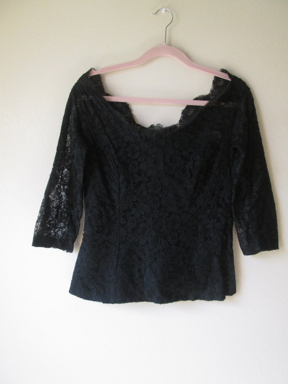 Vintage Black Lace Blouse  Circa 1940's to 1950's… - image 1