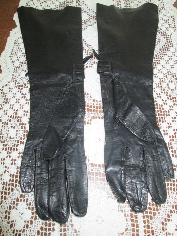 Vintage Black Italian Kid Leather Long Gloves Bow… - image 4