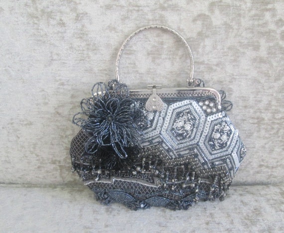 Vintage Chico's Black/Gray Beaded Purse/Evening P… - image 1