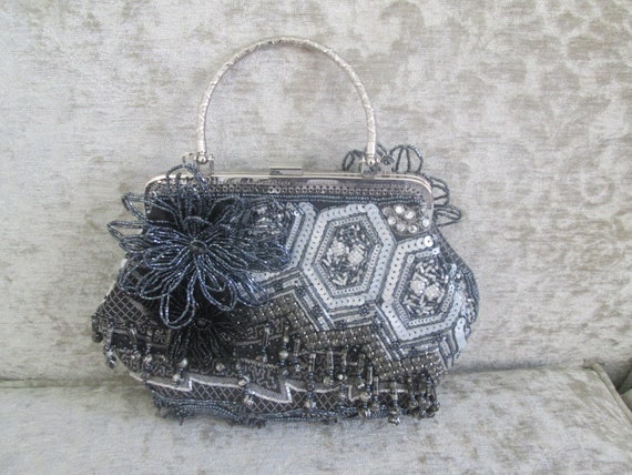 Vintage Chico's Black/Gray Beaded Purse/Evening P… - image 2