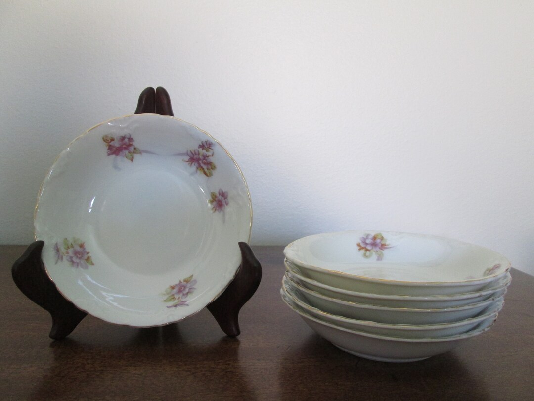 Hermann Ohme Clear Glaze Fruit/sauce Bowls/purple Flowers/mignon/ohm80