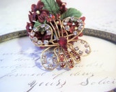 Harper 12 K Gold Fill Vintage Brooch Pendant Butterfly w Faux Garnet Clear Rhinestones Circa 1950 39 s Great Condition Boxed Gift Wrapped