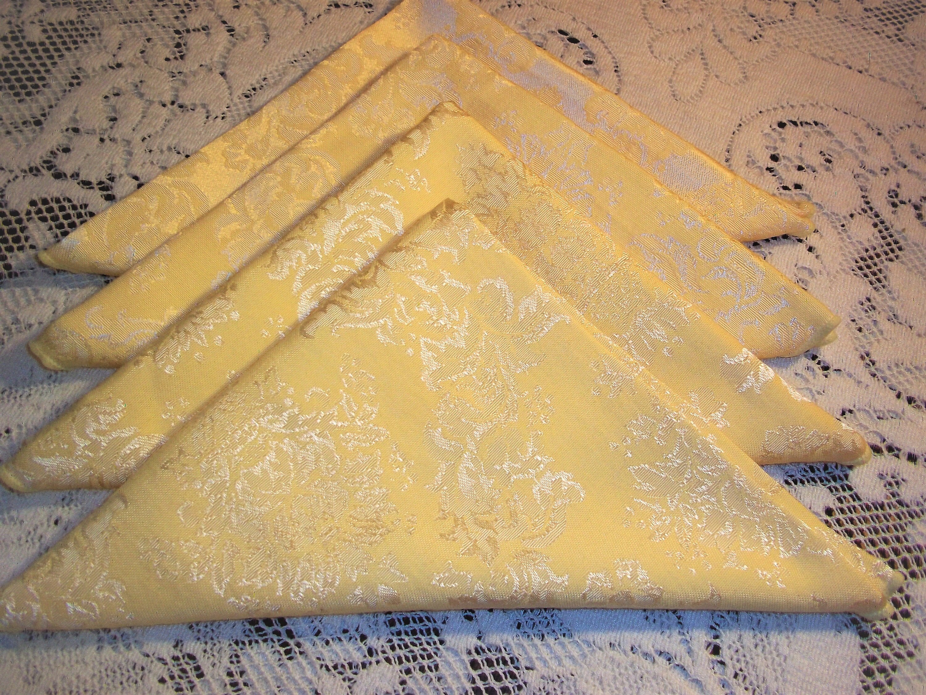 Damask Yellow Napkins Large Size Set of 4 Vintage 1970's Etsy