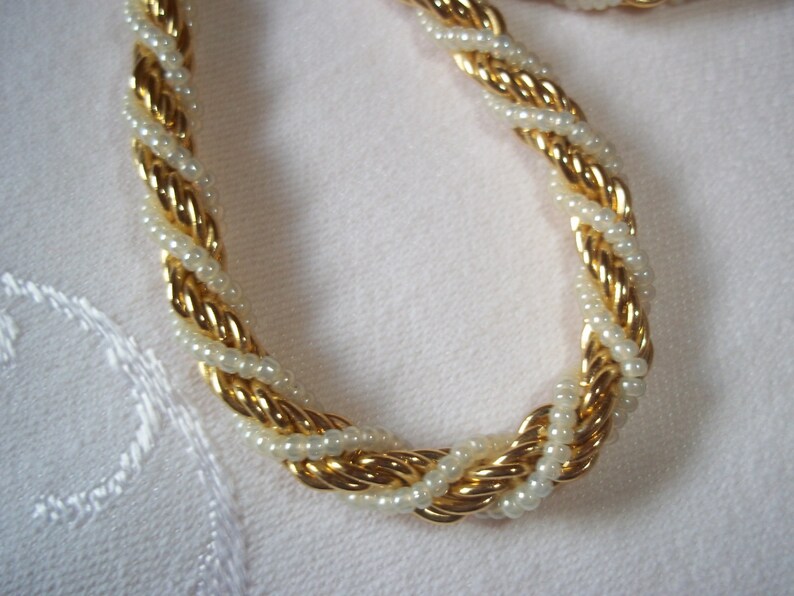 Vintage Trifari GoldTone Faux Seed Pearl Twist Necklace Etsy