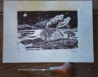 Handmade A5 linoprint - The Witchcroft