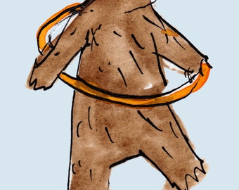 Handmade Greetings Card - Bear hulahoop