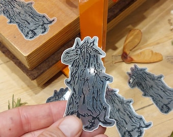 Mari Lwyd shiny silver mirror effect vinyl sticker
