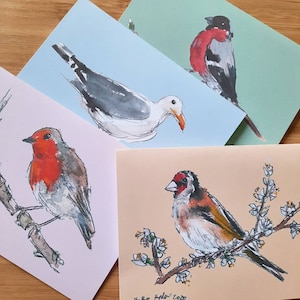 Handmade Greetings Card - Set of four British Birds