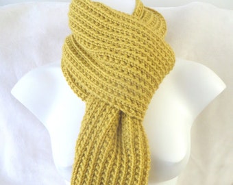 Gold Knit Scarf,  Yellow Hand Knitted Scarf, gift for sister