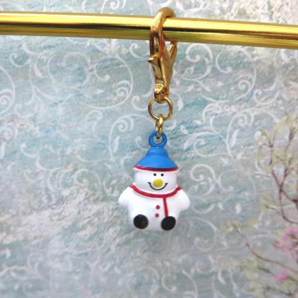 Snowman bell progress keeper or stitch marker for knitting and crochet, winter charm