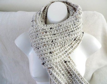 Oatmeal Knitted Scarf, Hand knit Natural Tweed Aran Unisex scarf