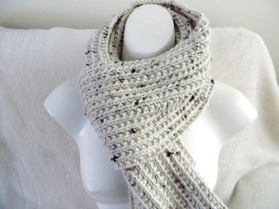 Oatmeal Knitted Scarf Natural Tweed Womens Scarf Aran Cream Etsy