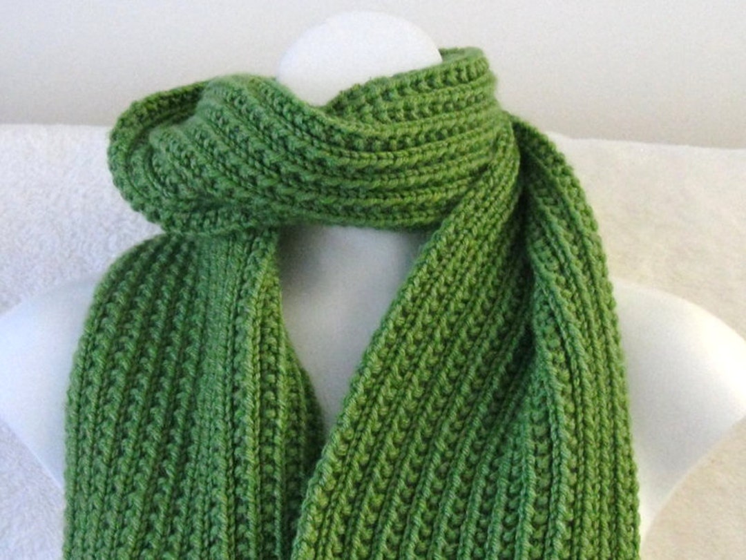 Lime Green Hand Knit Scarf Mens or Womens Scarf Rib Knit Etsy