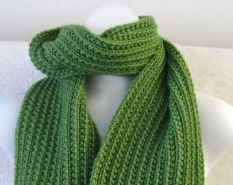 Lime Green Hand Knit Scarf, Mens or Womens Scarf, Rib Knit, Unisex Acrylic Scarf,  Light Green