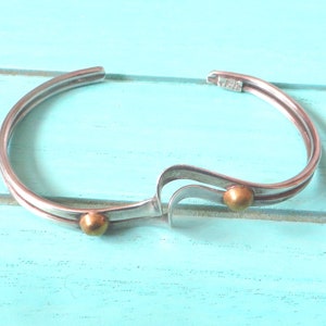 Vintage Mexican mixed metal bracelet, Taxco Mexico sterling silver and brass delicate minimalist bracelet