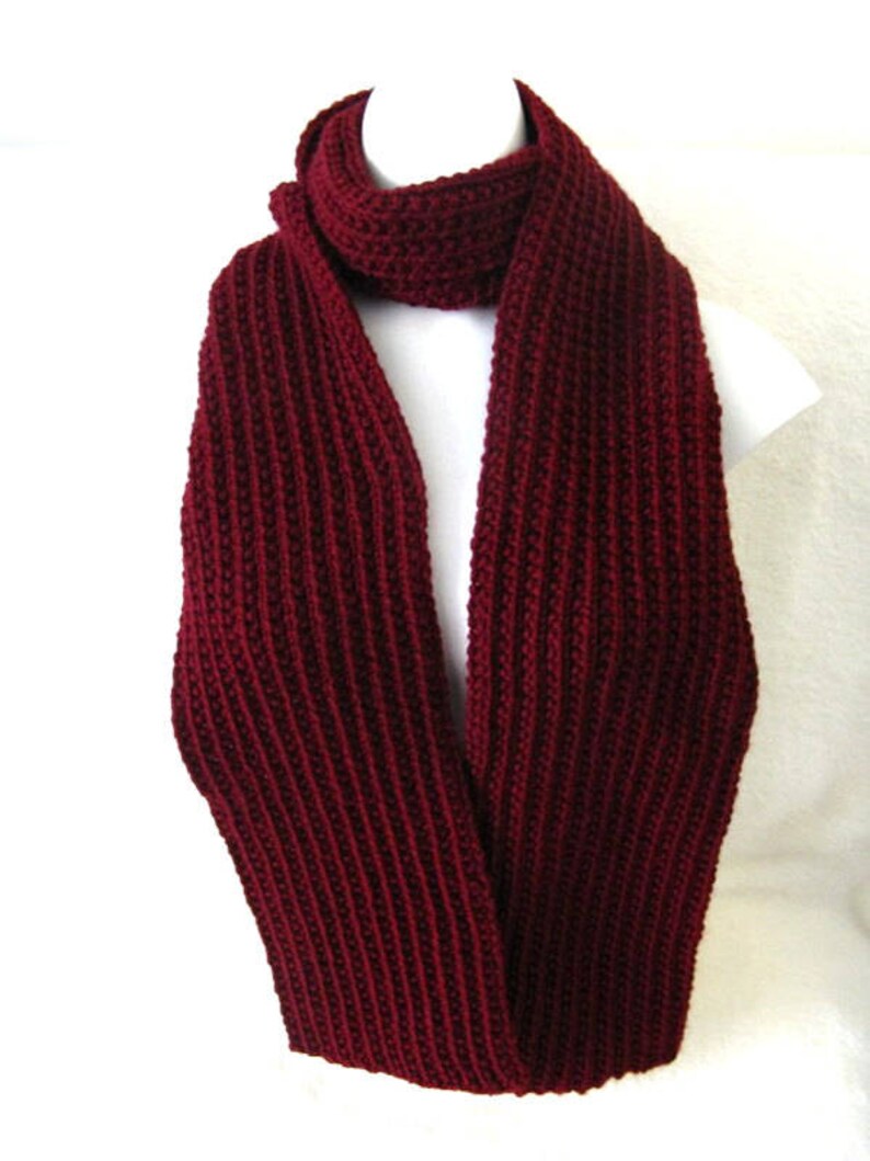 Made to Order Burgundy Knit Scarf Hand Knitted Unisex 72 | Etsy