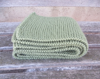 Hand knit scarf, 72 inch Skinny Sage Green Scarf, Narrow Green Spring or Winter Knitted Scarf, gift for friend
