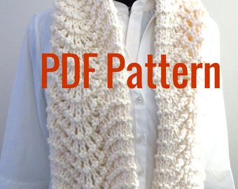 Knitting Pattern, Lacy Scarf Instant Download, PDF Pattern, Old Shale, Feather and Fan,  Easy Scarf Quick Knit Pattern