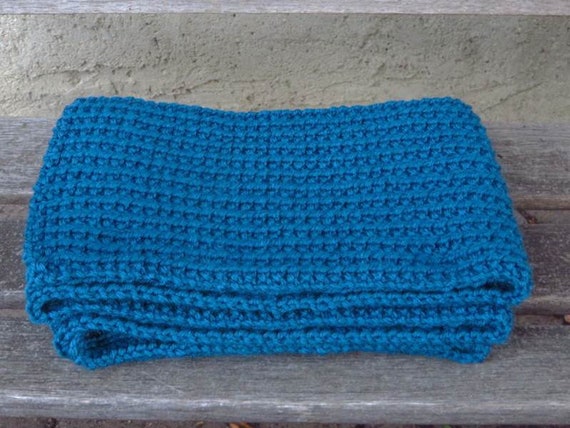 Teal Hand Knit Scarf Blue Mens or Womens Scarf Rib Knit | Etsy