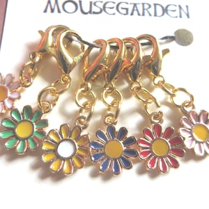 Daisy stitch markers set of 6 very small charm knitting or crochet progress keepers for lace knitting