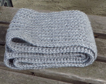 Light Grey Hand Knit Scarf for men or women, birthday gift, neutral minimalist fashion accessory