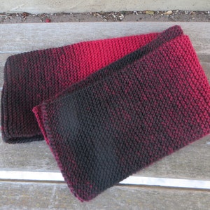 Cranberry Red and Black Hand Knitted Scarf, Wool Blend Ombre Knit Scarf