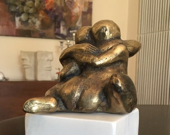 Couple Sculpture, Bronze sculpture, cast bronze, bronze couple on white marble stand, made to order