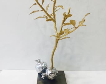 POMEGRANATE TREE, pomegranate sculpture,aluminum and bronze, modern Judaica,Jewish art,Home Decor,Table Centerpiece,one of a kind Jewish art