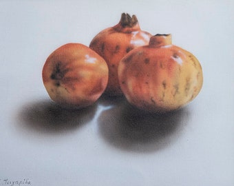Pomegranates Oil Painting, Signed Modern Framed Wall Art