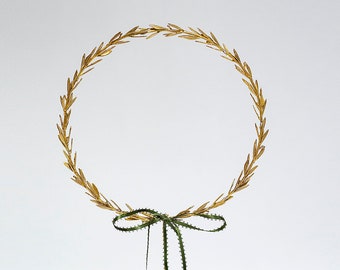 Bronze gold plated wreath of olive twigs on a Perspex stand. Handmade and signed.Gift from Greece. Greek nature