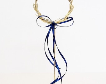 Gold Plated Olive Twig Wreath on Stand, Handmade Greek Wedding Favor