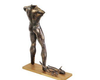 Eros Bronze Relief Sculpture, Male Figure with Olive Twig, Handmade Art