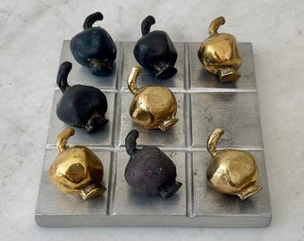 Bronze Pomegranate Tic Tac Toe Game, Oxidized Metal Art