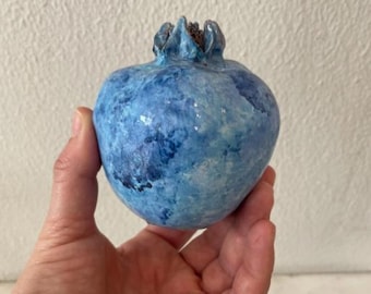 custom order two ceramic blue pomegranates handmade