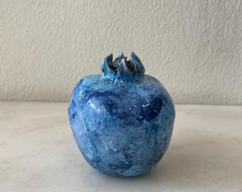 Handmade Blue Ceramic Pomegranate, Table Decor