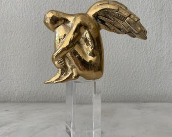 Bronze Angel Sculpture, Handmade Relief Art, Guardian Angel Gift