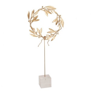 Bronze Olive Branch Wreath.Quality Greek Art. Greek Art Museum.Art from Greece. Gold Plated Bronze Wreath of olive twigs on a Perspex stand.