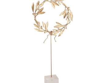 Bronze Olive Branch Wreath.Quality Greek Art. Greek Art Museum.Art from Greece. Gold Plated Bronze Wreath of olive twigs on a Perspex stand.