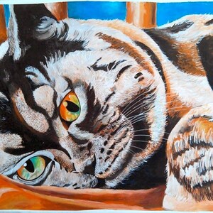 PINTURA BIG CAT FACE, retrato del gato, amantes del gato, acrílicos sobre papel y lienzo, medios mixtos, arte del gato, suministros de mascotas, arte de la mascota, ideas de regalo, arte del gato de la pared