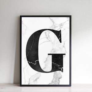initial poster G marble effect | Black and white | Fashion Print | Digital File | monogram poster - INSTANT DOWNLOAD