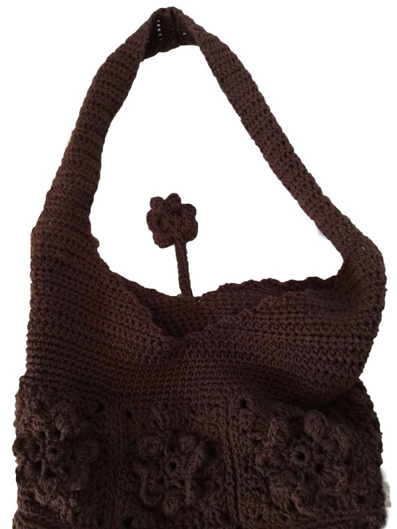 1960s Original Crochet Shoulder Bag Groovy Flower… - image 4