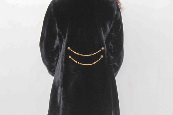 1960s Black Faux Fur Coat Mod Faux Fur Lion Head … - image 3