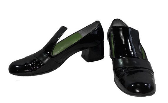 1960s Black Patent Leather Mod Chunky Heel - image 3