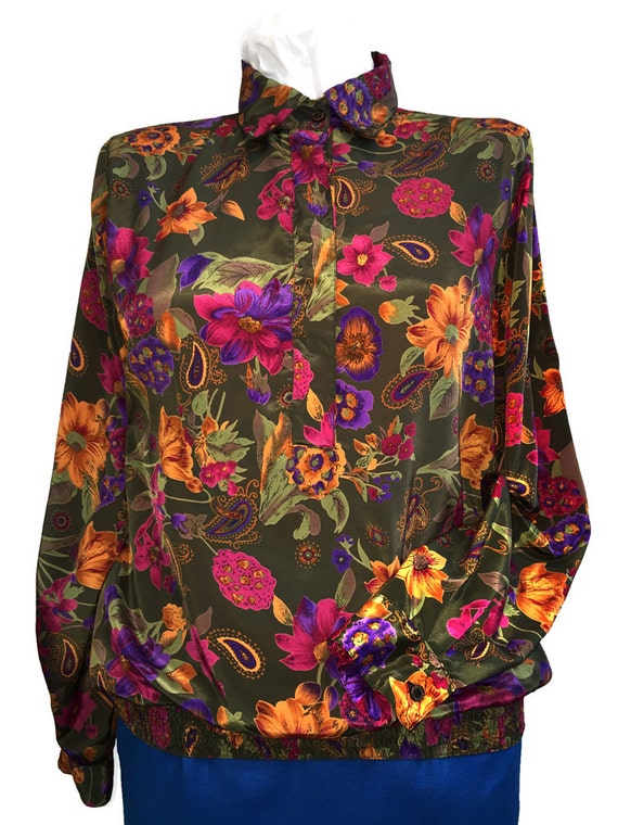 1980s Beautiful Autumnal Paisley Print Blouse - image 2