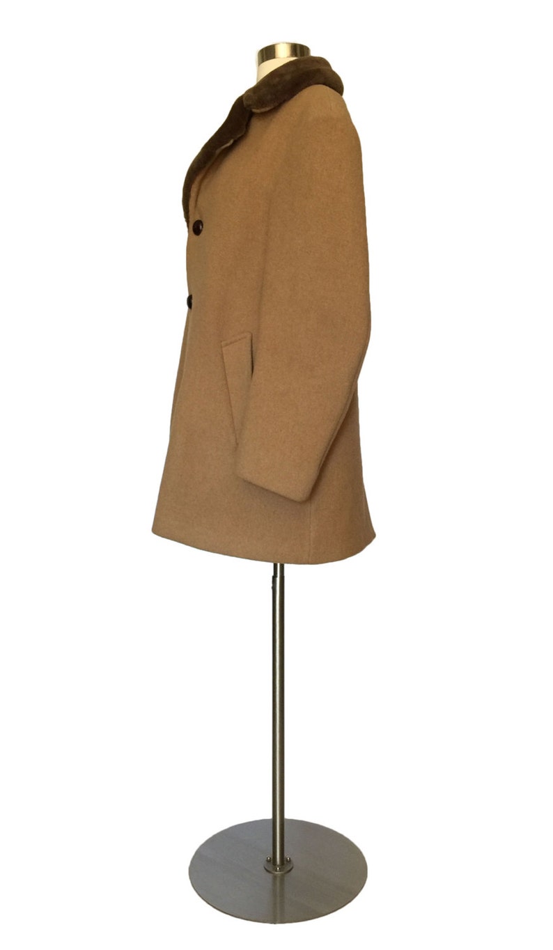 1980s Pendleton 100% Pure Virgin Wool Men's Coat Shearling Collar Car Coat Camel Tan Coat NOT Synthetic image 4