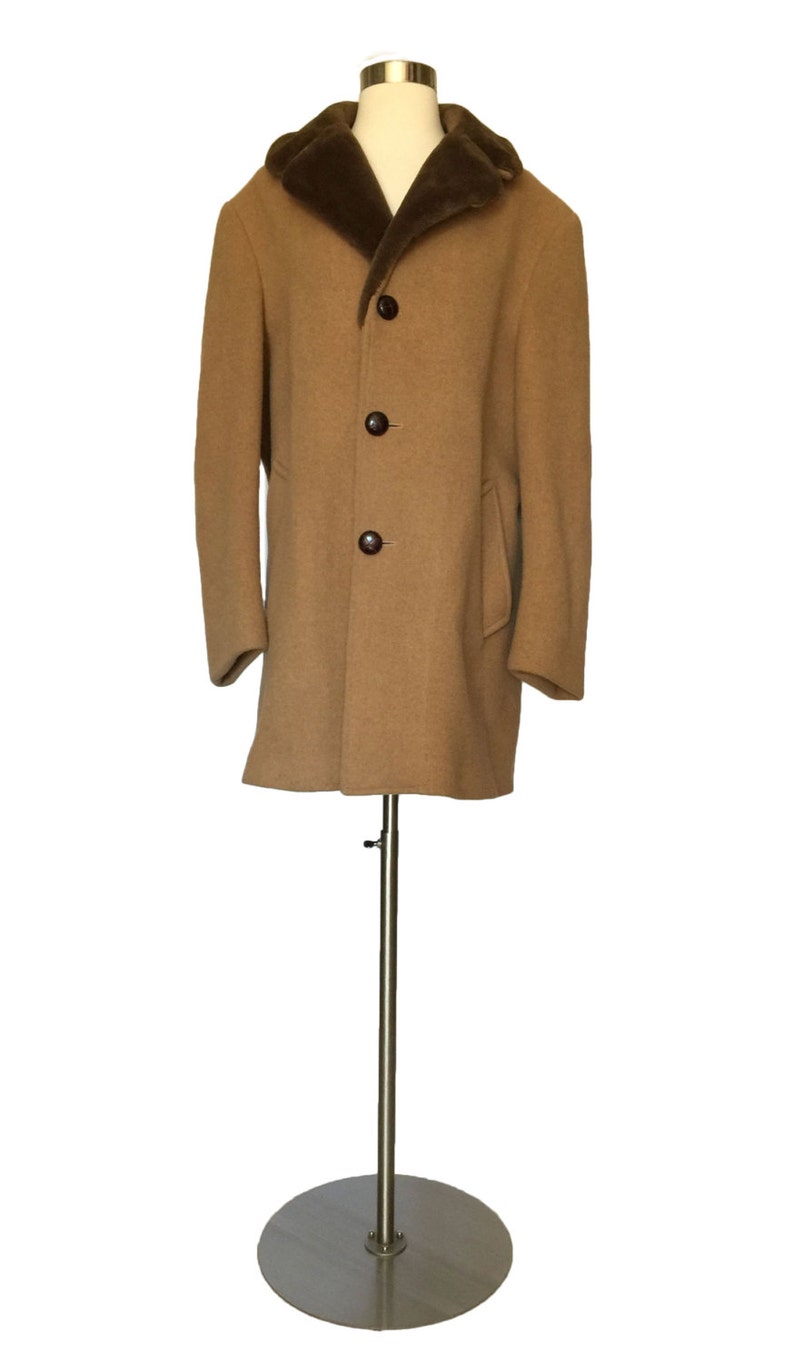 1980s Pendleton 100% Pure Virgin Wool Men's Coat Shearling Collar Car Coat Camel Tan Coat NOT Synthetic image 3