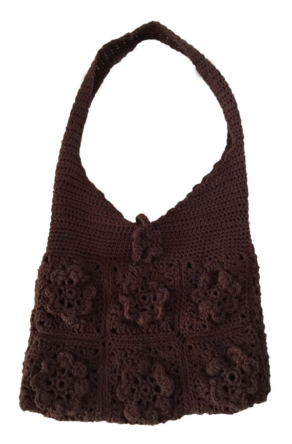 1960s Original Crochet Shoulder Bag Groovy Flower… - image 2