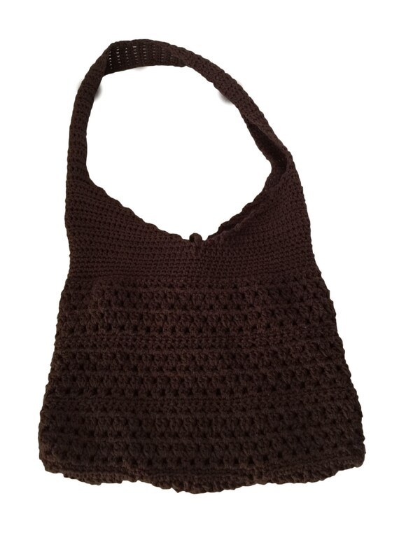 1960s Original Crochet Shoulder Bag Groovy Flower… - image 3