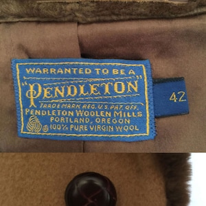 1980s Pendleton 100% Pure Virgin Wool Men's Coat Shearling Collar Car Coat Camel Tan Coat NOT Synthetic image 5